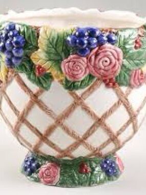 Hand-Painted Floral Ceramic Planter - Pink & Blue